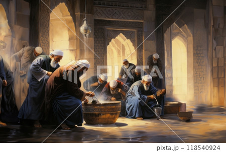 Muslims Performing Ablution in Preparation for Prayer at a Sacred Site.Generated image 118540924