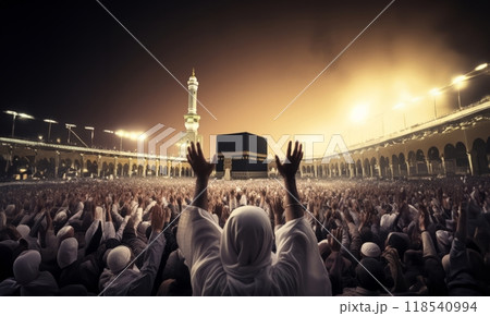 Muslim Man Praying Towards the Kaaba in the Sacred Harem.Generated image 118540994