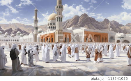 Muslims Performing Hajj in Ihram Garments During the Sacred Pilgrimage.Generated image 118541036
