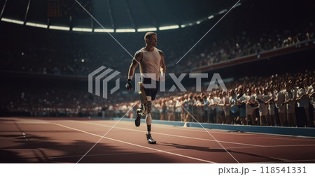 An inspiring athlete with a disability running on the track, embodying determination and resilience.Generated image An inspiring athlete with a disability running on the track, embodying determination and resilience.Generated image 118541331