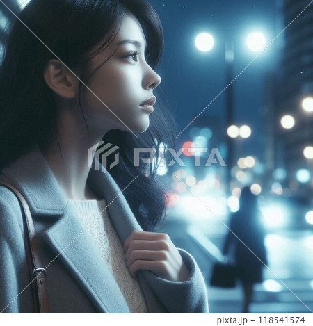 夜の街 仕事帰りに人を待っている女性 118541574