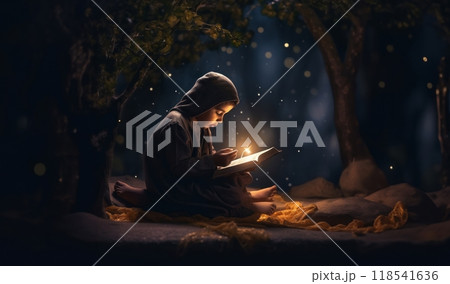 Closeup of a Muslim Child Reading the Holy Quran 118541636