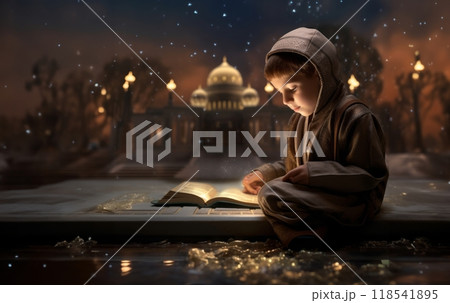 Closeup of a Muslim Child Reading the Holy Quran 118541895