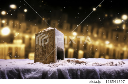 CloseUp of the Holy Quran Near the Sacred Kaaba in Mecca.Generated image 118541897