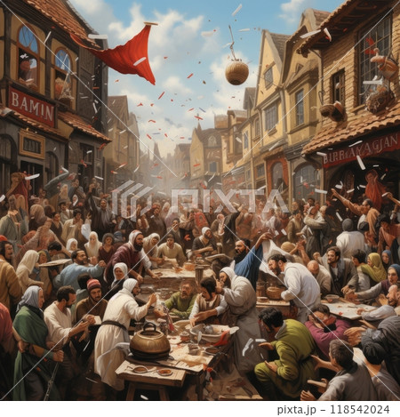 Muslims Celebrating Eid alAdha with Joyful Festivities and Sacrificial Traditions.Generated image Muslims Celebrating Eid alAdha with Joyful Festivities and Sacrificial Traditions.Generated image 118542024