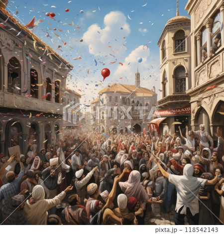 Muslims Celebrating Eid alAdha with Joyful Festivities and Sacrificial Traditions.Generated image 118542143