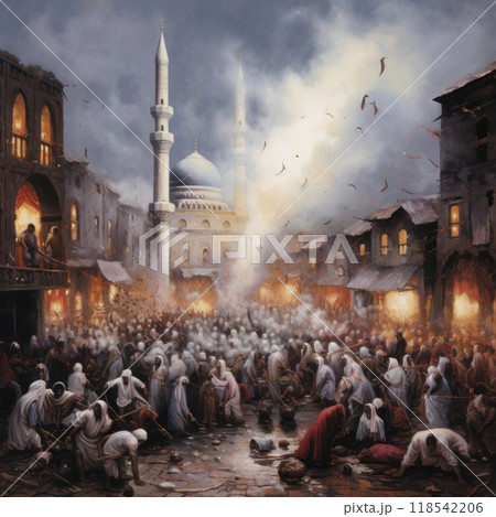 Muslims Celebrating Eid alAdha with Joyful Festivities and Sacrificial Traditions.Generated image 118542206