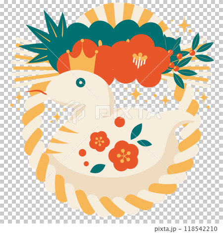 Two-row camellia decoration for the year of the snake New Year's card icon, retro color, illustration, cute, white snake Two-row camellia decoration for the year of the snake New Year's card icon, retro color, illustration, cute, white snake 118542210