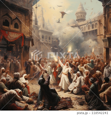 Muslims Celebrating Eid alAdha with Joyful Festivities and Sacrificial Traditions.Generated image Muslims Celebrating Eid alAdha with Joyful Festivities and Sacrificial Traditions.Generated image 118542241