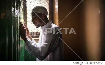 Preparing for Prayer: A Young Muslim Performing Ablution with Devotio.Generated image 118542257