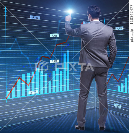Businessman trader pressing virtual buttons 118542477