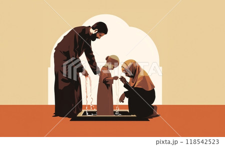 Parents Teaching Their Child Religious Rituals and Practices in Islam.Generated image 118542523