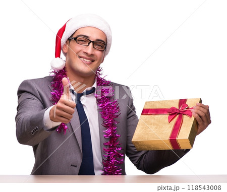 Young businessman celebrating christmas in office 118543008