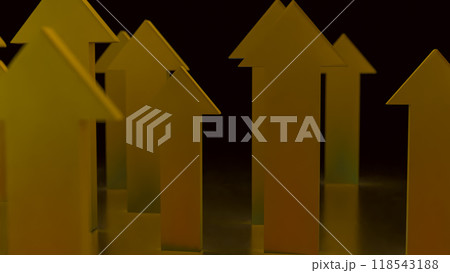 The Gold arrow up on black background for Business concept 3d rendering. The Gold arrow up on black background for Business concept 3d rendering. 118543188