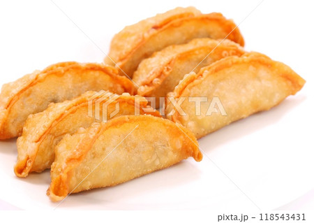 揚げ餃子　ギョウザ　揚げ物　おかず　明るい背景 118543431