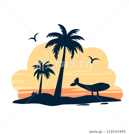 Flat Beach sunset background Vector template Flat Beach sunset background Vector template 118543445