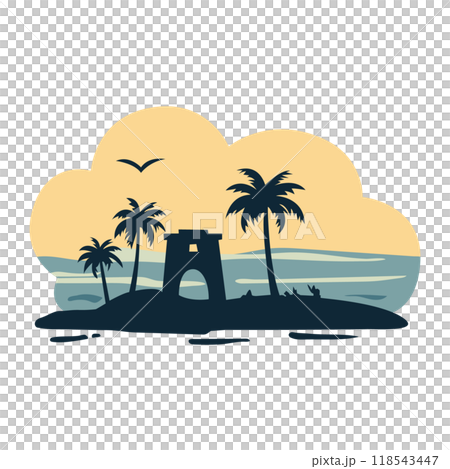 Flat Beach sunset background Vector template Flat Beach sunset background Vector template 118543447