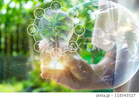 Ideas for solving air and environmental pollution problems Reducing carbon dioxide emissions, green world 118543527