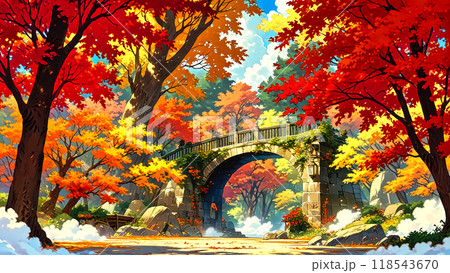 紅葉の山道 118543670