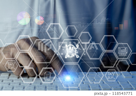 data analysis trading ideas Businessman working with data chart with AI Robot showing the use of artificial intelligence in investment trading. digital transformation technology 118543771