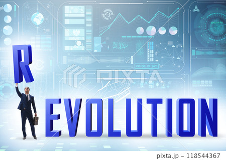 Evolution turning into revolution concept 118544367
