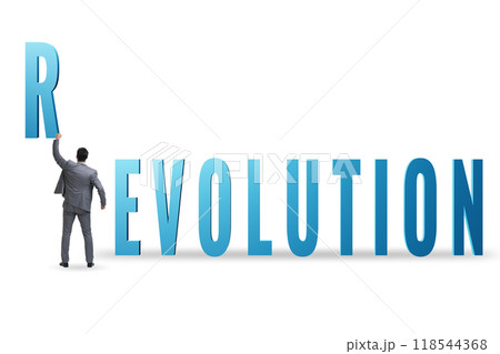 Evolution turning into revolution concept 118544368