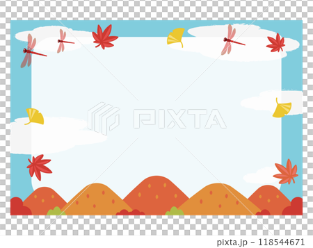 秋天的山脈和秋天的樹葉框架 秋天的山脈和秋天的樹葉框架 118544671