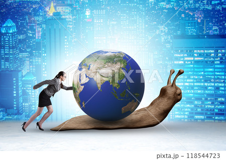 Businesswoman in slow business global business concept Businesswoman in slow business global business concept 118544723