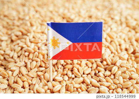 Philippines flag on grain wheat, trade export and economy concept. 118544999