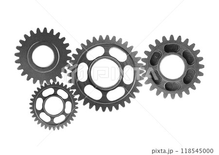 Metal gear isolated on white background for engine car and bike, teamwork business concept. Metal gear isolated on white background for engine car and bike, teamwork business concept. 118545000
