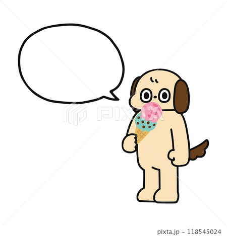 アイスクリームを食べるゆかいな犬と吹き出し アイスクリームを食べるゆかいな犬と吹き出し 118545024