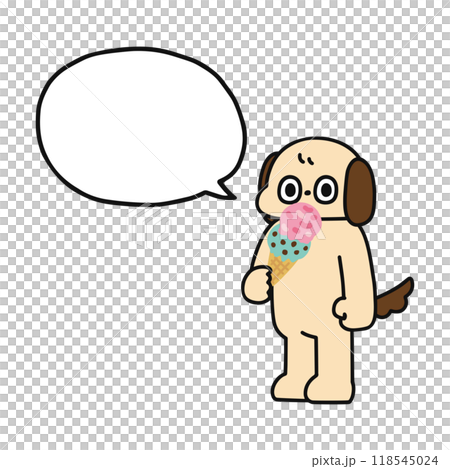 アイスクリームを食べるゆかいな犬と吹き出し アイスクリームを食べるゆかいな犬と吹き出し 118545024