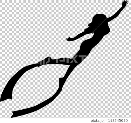 A black silhouette of a woman doing scuba Diver 118545030
