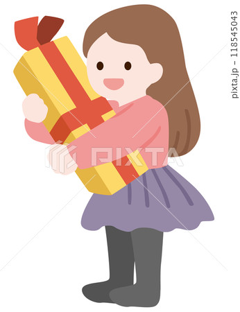 プレゼントを抱えて立つ女の子のベクターイラスト 118545043