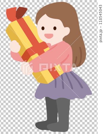 プレゼントを抱えて立つ女の子のベクターイラスト 118545043