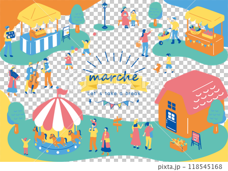 マルシェ　休日のマーケットで楽しむ人々 118545168