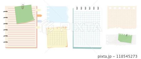 Memo notes, paper for note with clip, postit. Planner notebook page. Idea list. Post note sticker. Quote frame, reminder. 118545273