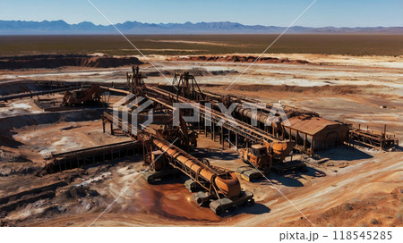 Old rusty machinery at lithium mining site, generative ai 118545285