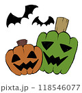 ハロウィンのカボチャとコウモリ 118546077