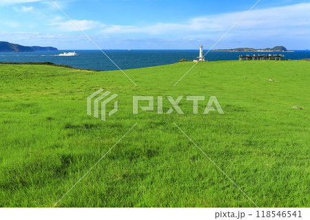 【佐賀県】肥前立石埼灯台と杉の原放牧場と小川島 【佐賀県】肥前立石埼灯台と杉の原放牧場と小川島 118546541