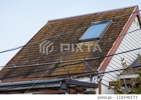 戸建住宅の苔の生えた屋根 118546573
