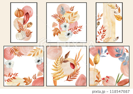 Floral templates, watercolor painting autumn frame, Fall compositions, invitation abstract card template, modern design 118547087