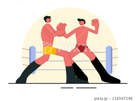 Wrestling Vector Illustration of Two Fighters in a Boxing Competition or Championship Match in an Arena in a Flat Style Cartoon Background Wrestling Vector Illustration of Two Fighters in a Boxing Competition or Championship Match in an Arena in a Flat Style Cartoon Background 118547146