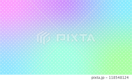虹色のパステルカラーのグラデーションに水玉模様のテクスチャ - かわいい背景素材 - 16:9 118548124
