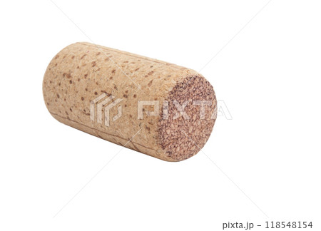 Vintage old wine cork isolated on the white 118548154