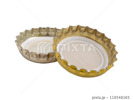 Two Bronze beer corks isolated on the white 118548165