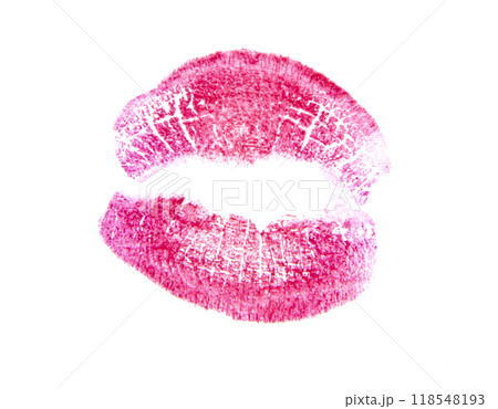 Sexy red pink lips track isolated on the white Sexy red pink lips track isolated on the white 118548193