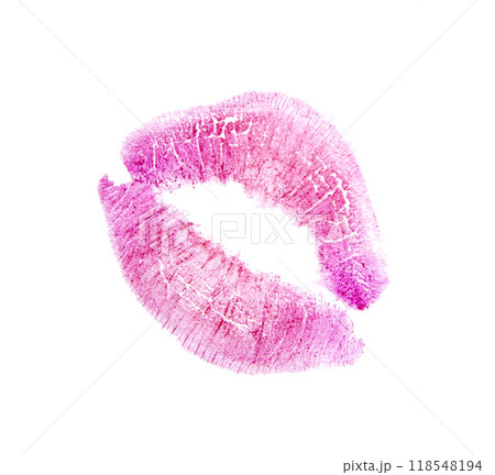 Sexy red pink lips track isolated on the white Sexy red pink lips track isolated on the white 118548194