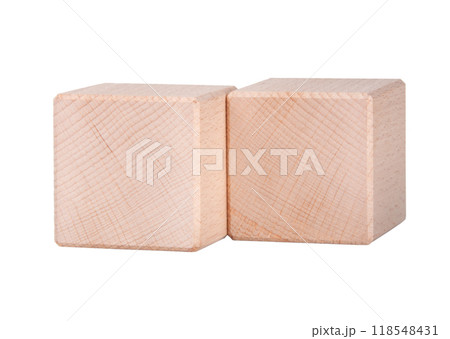 Two wooden cubes or cubics isolated on the white for create 118548431