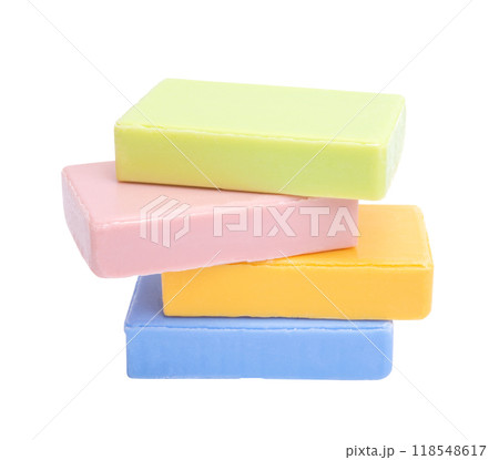 Different colorful piece of soap isolated on the white Different colorful piece of soap isolated on the white 118548617